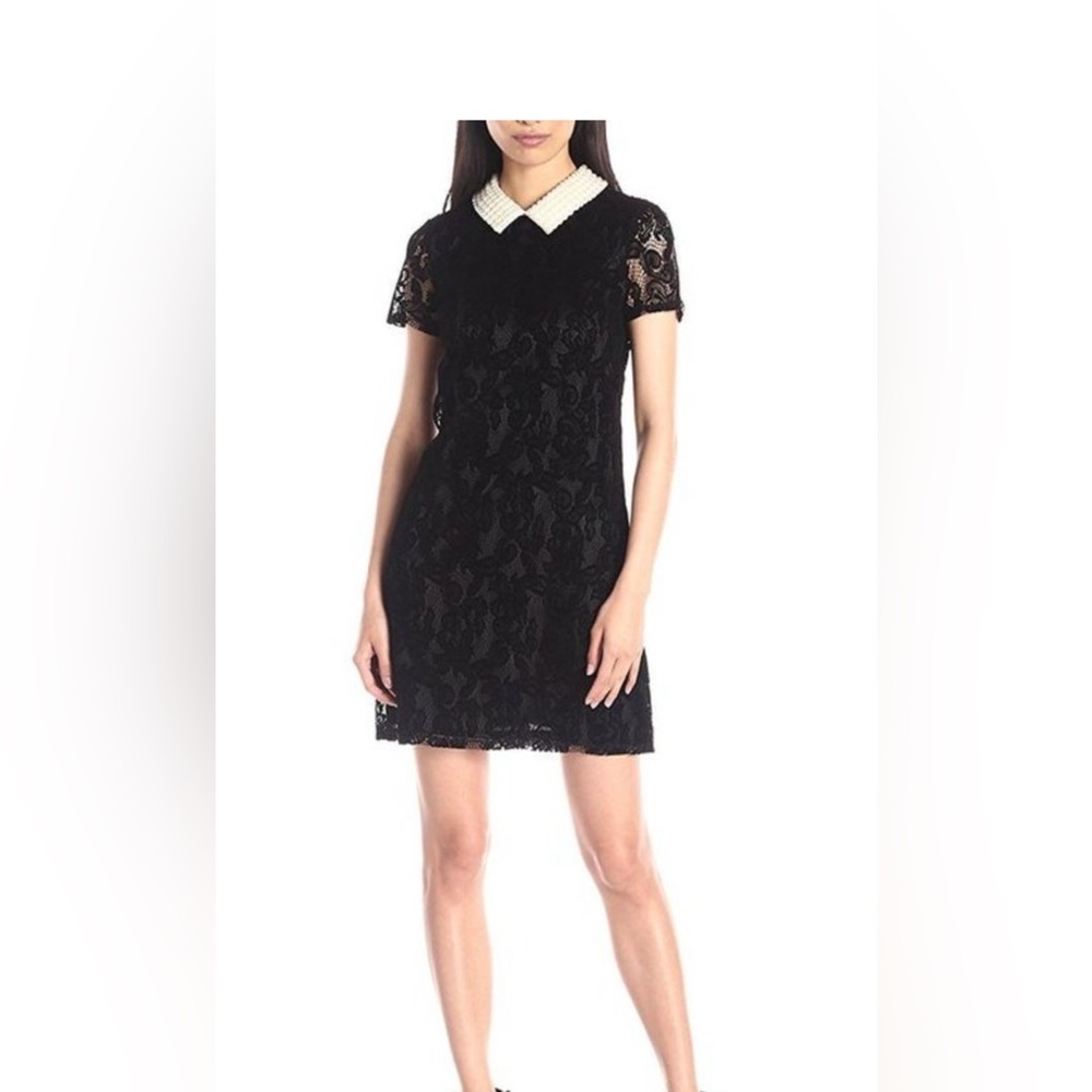 BETSEY JOHNSON Pearl Collar
Elegant Black Lace Dress with White Pearl Collar
